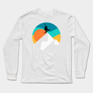 Cool Retro Vintage Snowboarding | Snowboarder Silhouette | Winter Sports | Snowboarder Gift Long Sleeve T-Shirt